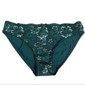 Victorias Secret Body Supersoft Satiny Metallic Lace front Bikini panty Green